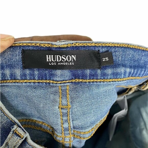Hudson Womens Nico Mid Rise Blue Denim Comfort Cropped Straight Leg Jeans Sz 25 - Picture 7 of 11